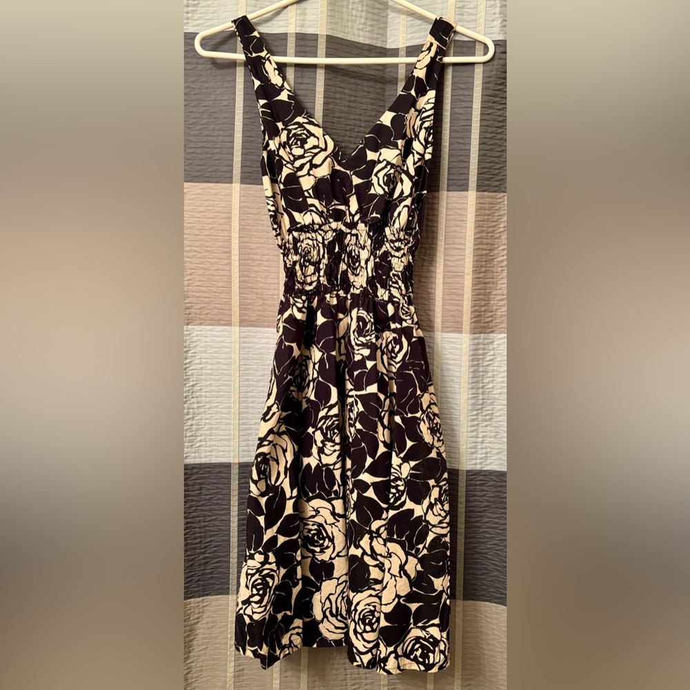 Floral Black and Cream Dress-Size 6-8